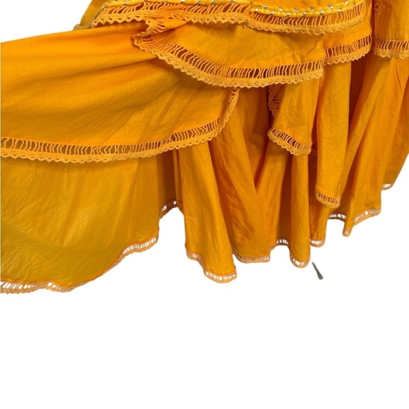 MISA Los Angeles Bethina Eyelet Off Shoulder Ruffled Dress Marigold Yellow XS - Picture 8 of 13